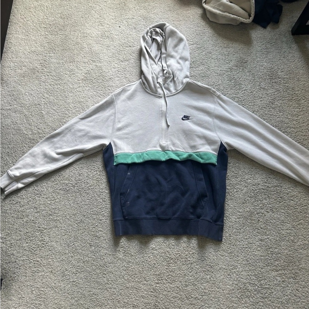 Nike White and Blue Hoodie with Green